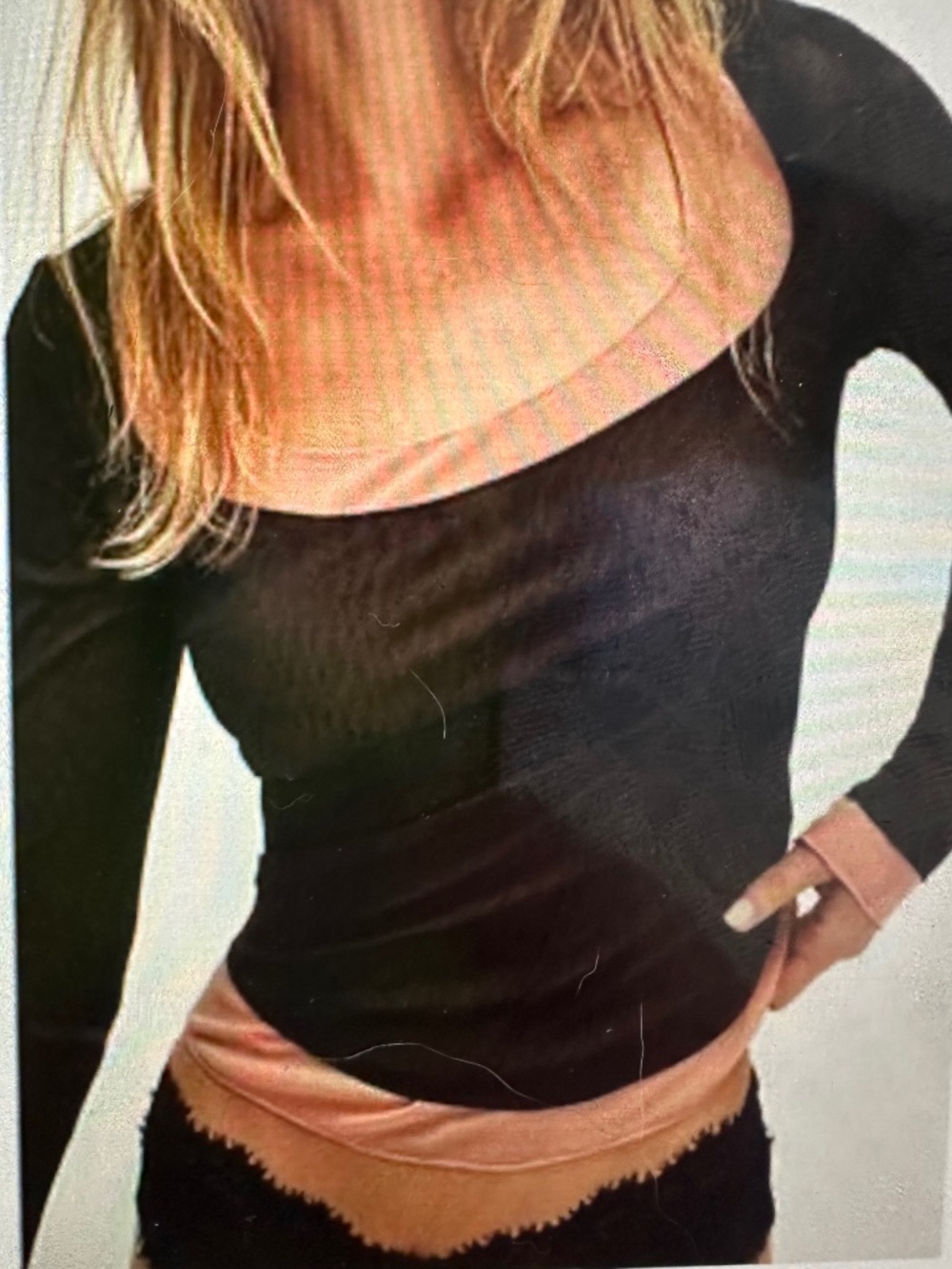 Free People Double Take Long Sleeve black mesh top